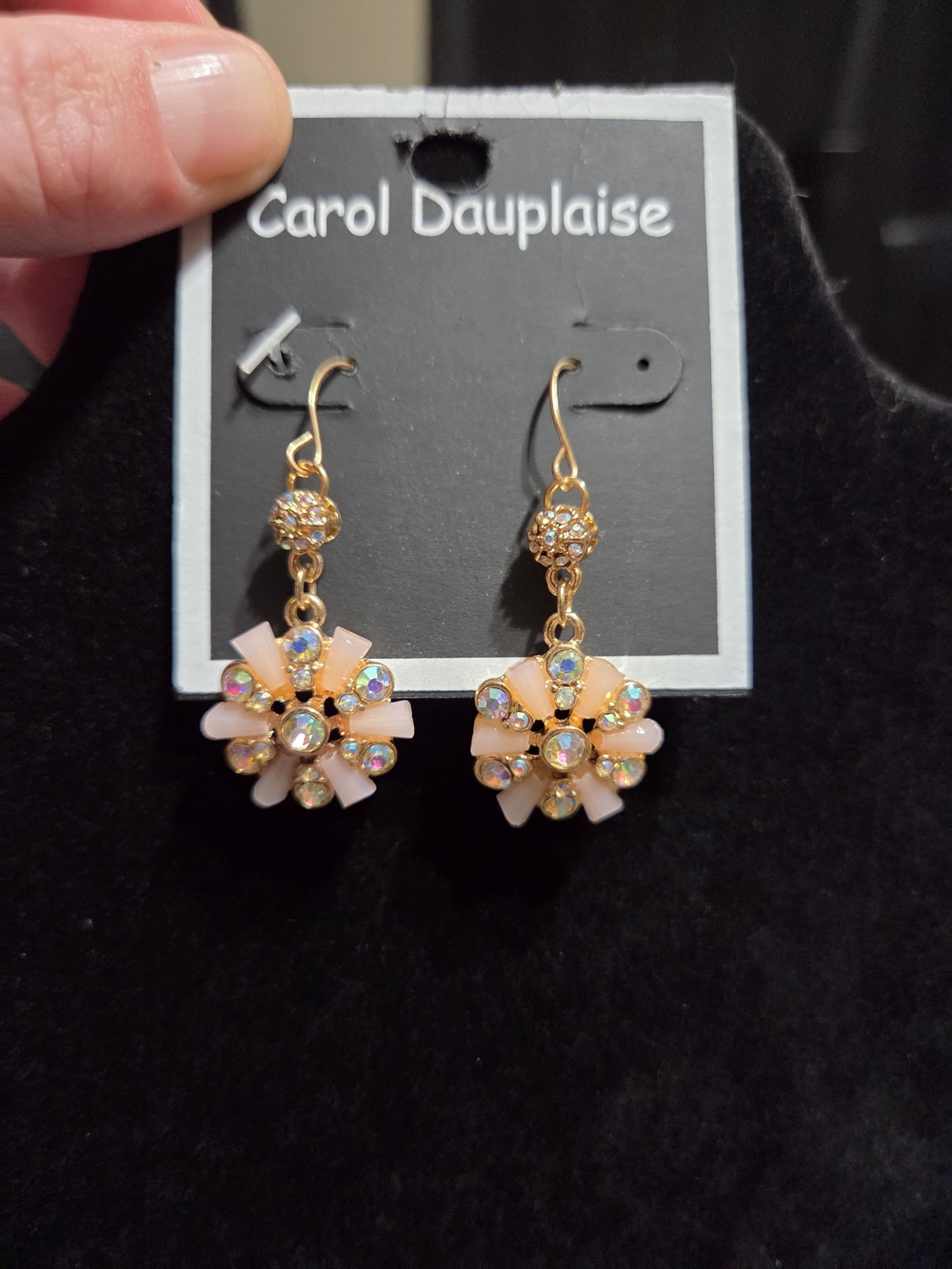 Pink Floral Crystal Drop Earrings